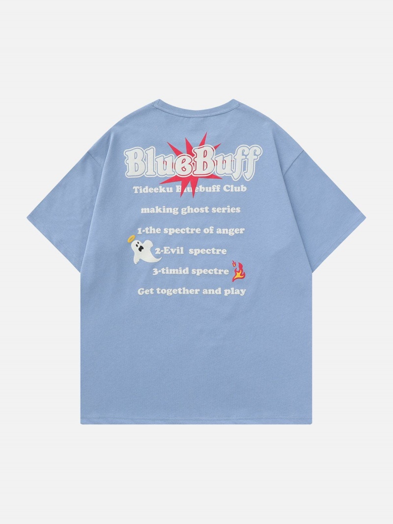 T Shirts Aelfric Eden Blue Buff Ghost Print Tee Bleu | ZPA-83124729